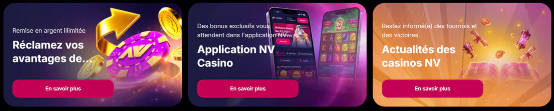 NV Casino offres avec cashback, application mobile et actualités sur les tournois et récompenses